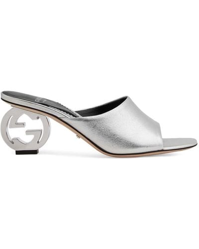 Gucci GG-heel Leather Mules - White