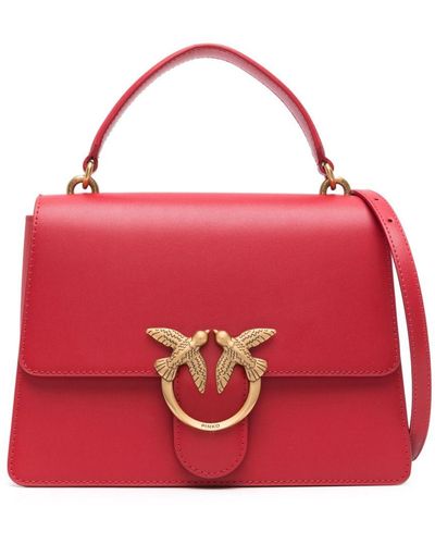 Pinko Love Birds Leather Tote Bag - Red