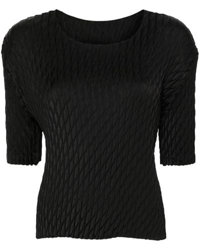 Issey Miyake Diffused Round-neck Pleated Blouse - Black