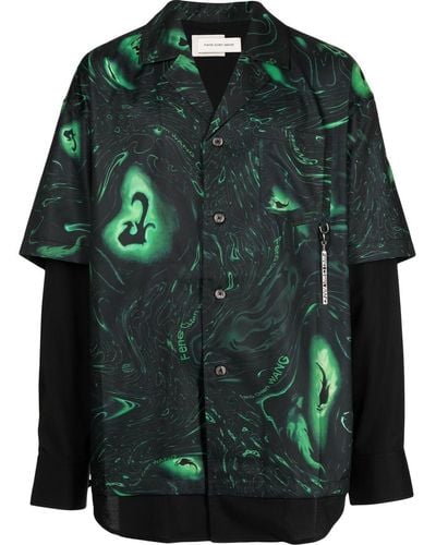Feng Chen Wang Swirl-print Layered Shirt - Green