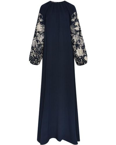 Oscar de la Renta Embroidered Silk-blend Gown - Blue
