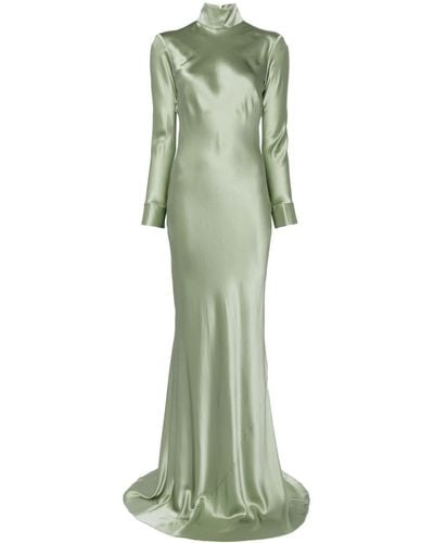Michelle Mason Long Sleeve Silk Gown - Green