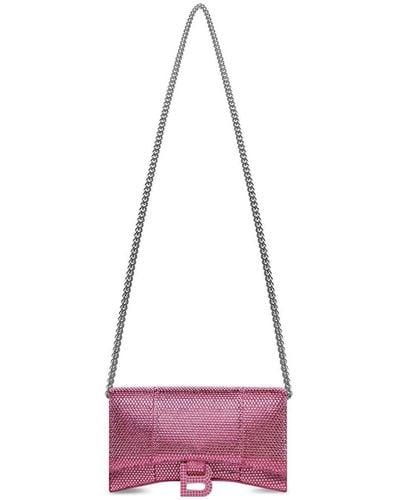 Balenciaga Hourglass Rhinestone Wallet Bag - Purple