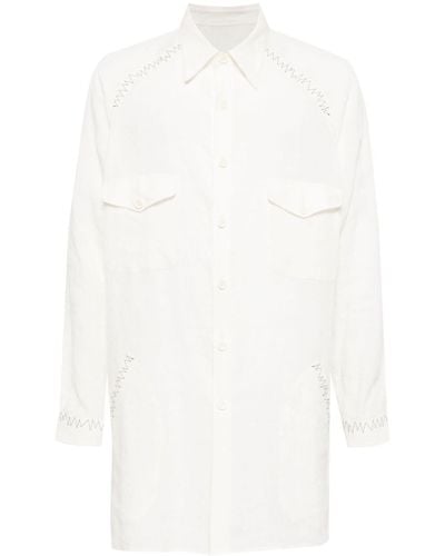 Yohji Yamamoto Leinenhemd mit Kontrastnähten - Weiß