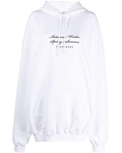 Vetements Logo-embroidered Drawstring Hoodie - White