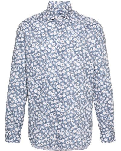 Barba Napoli Floral-print Cotton Shirt - Blue