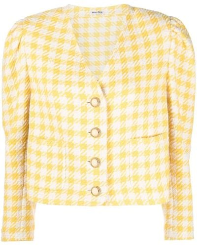 Miu Miu Houndstooth-print Tweed Jacket - Yellow