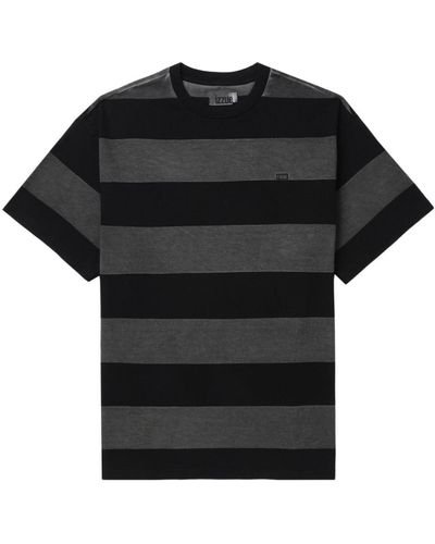 Izzue Striped Cotton T-shirt - Black