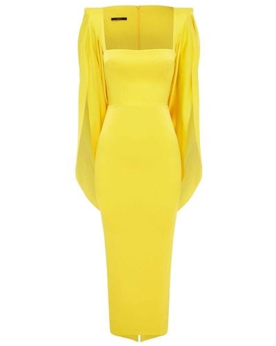 Alex Perry Satin Cape Dress - Yellow