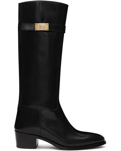 Dolce & Gabbana Logo-appliqué Knee-high Leather Boots - Black