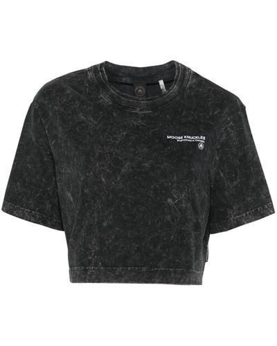 Moose Knuckles Camiseta corta con logo - Negro