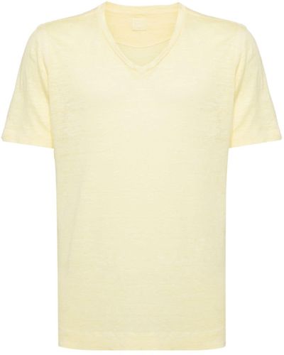 120% Lino Leinen-T-Shirt mit V-Ausschnitt - Gelb