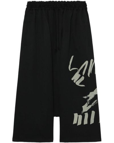 Y's Yohji Yamamoto Test Drawing-print Wool Cropped Pants - Black