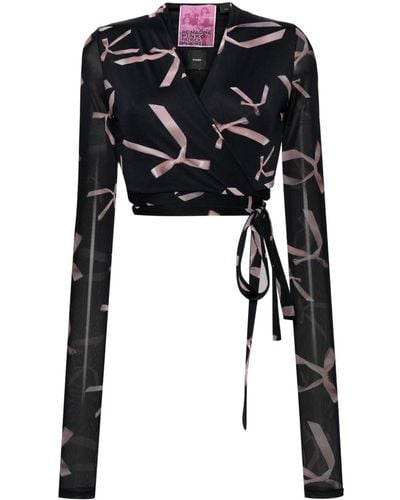 Pinko X Patrick Mcdowell Long-sleeved Wrap Top - Black