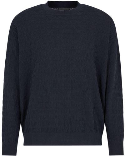 Emporio Armani Logo-jacquard Cotton Sweatshirt - Blue