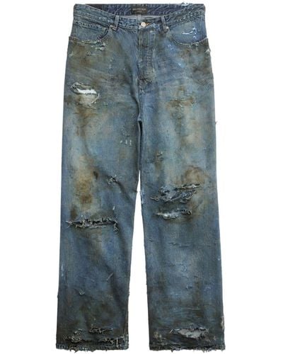 Balenciaga Jeans a gamba ampia con effetto vissuto - Blu