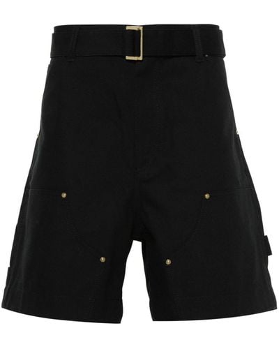 Sacai Logo-patch Cotton Shorts - Black