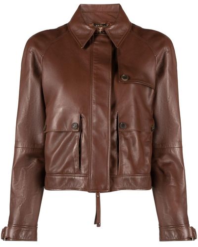 Giorgio Armani Cropped Leather Jacket - Brown
