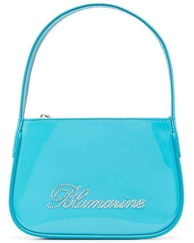Blumarine Light- Patent Finish Mini Bag With Rhinestone-Embellished Logo - Blue