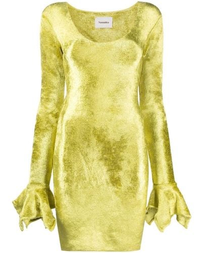 Nanushka Vestido corto con puños asimétricos - Amarillo