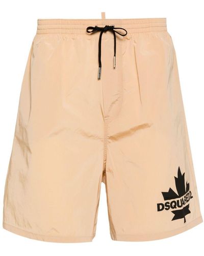DSquared² Logo-print Drawstring Swim Shorts - Natural