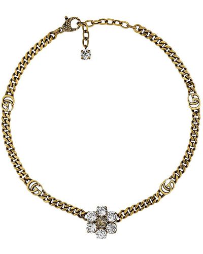 Gucci Crystal-embellished Double G Necklace - Metallic