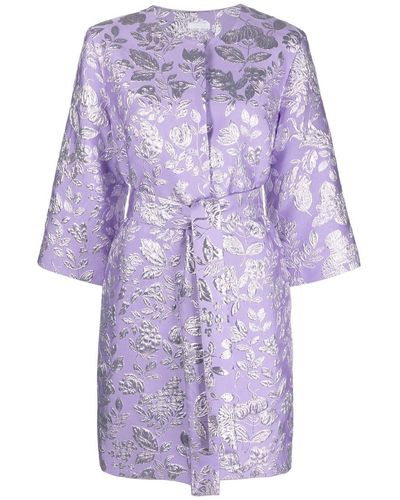 P.A.R.O.S.H. Floral-brocade Belted Coat - Purple