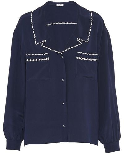 Miu Miu Contrast-embroidery Buttoned Blouse - Blue