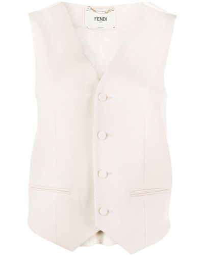 Fendi Button-up Virgin Wool Vest - White
