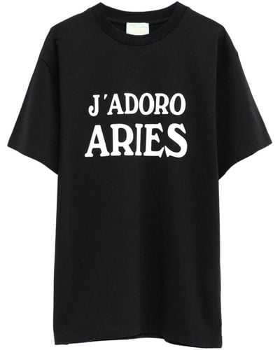 Aries Slogan-print Cotton T-shirt - Black