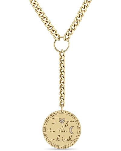 Zoe Chicco 14kt Yellow Gold Love You To The Moon & Back Diamond Necklace - Metallic