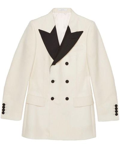 Gucci Wool Double-breasted Blazer Jacket - Natural