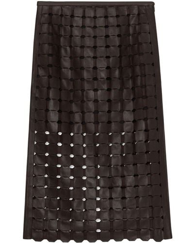 St. John Interwoven Leather Midi Skirt - Black