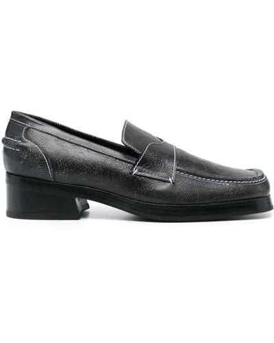 Eckhaus Latta Contrast-stitching Cracked-leather Loafers - Black