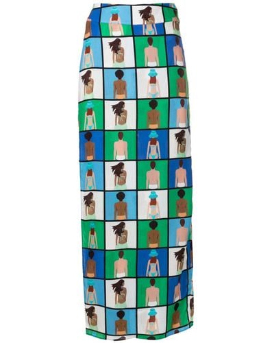 Amir Slama Graphic-print Midi Skirt - Green