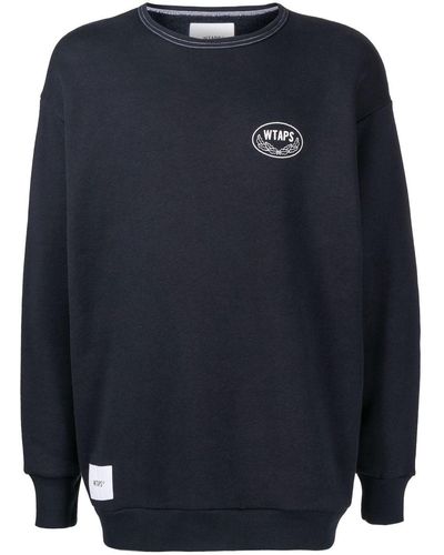 WTAPS Logo-print Crew Neck Sweatshirt - Blue
