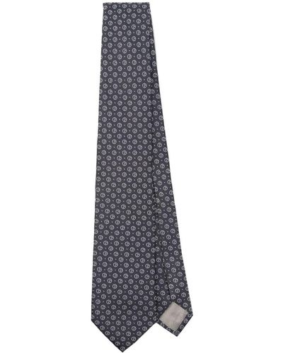 Giorgio Armani Cravate en soie à logo brodé - Bleu
