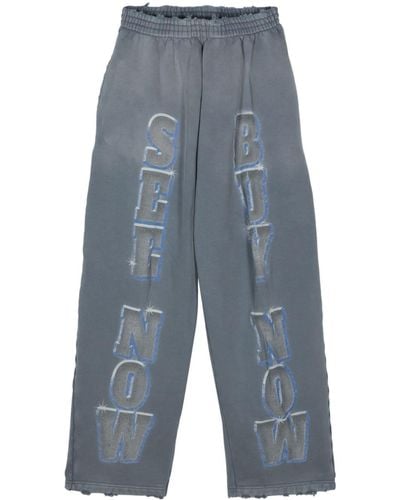 Balenciaga Slogan-Print Cotton Track Trousers - Blue