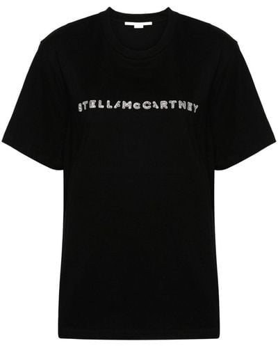 Stella McCartney T-Shirt mit Kristall-Logo - Schwarz