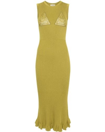 Sandro Crochet-cups Knitted Midi Dress - Yellow