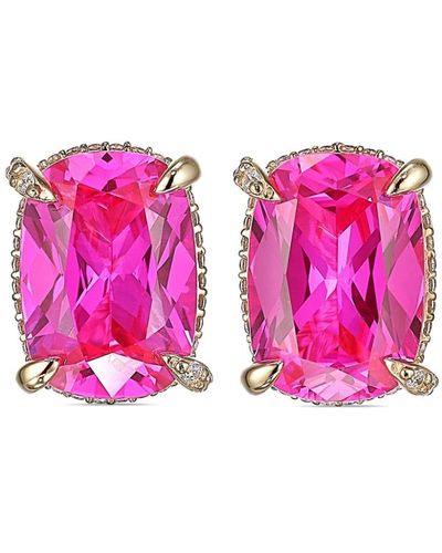 Anabela Chan 18kt Yellow Gold Cushion Wing Sapphire Earrings - Pink