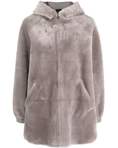 Blancha Reversible Hooded Shearling Coat - Gray