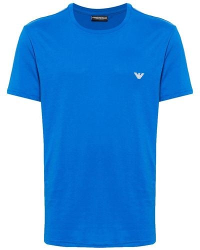 Emporio Armani Logo-embroidered Cotton T-shirt - Blue