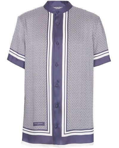 Balmain Monogram-print Short-sleeve Shirt - Purple