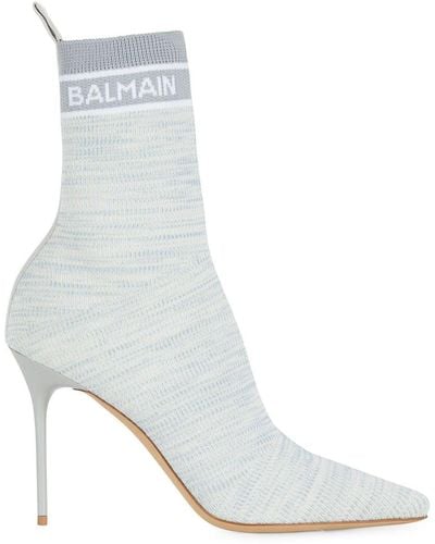 Balmain Skye 95mm Knit Ankle Boots - White