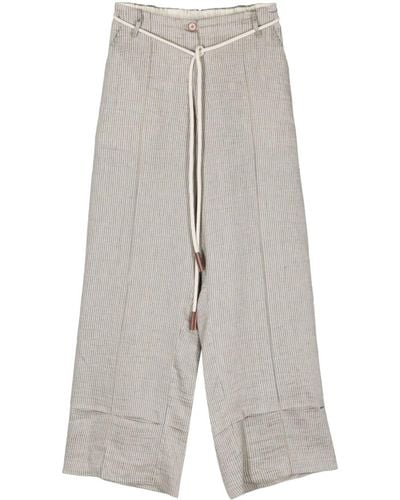 Alysi Striped Straight-leg Pants - Grey