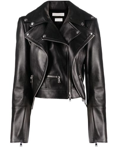 Alexander McQueen Alexander Mc Queen Asymmetrical Leather Biker Jacket - Black