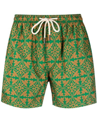 Peninsula Geometric-print Swim Shorts - Green