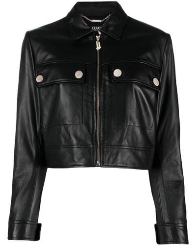 Liu Jo Cropped Leather Jacket - Black