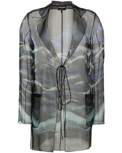 Giorgio Armani Abstract-Print Silk Blouse - Grey